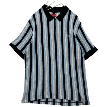  Supreme シュプリーム 2022SS open knit stripe zip polo Lサイズ RN101837 ブルー×ホワイト