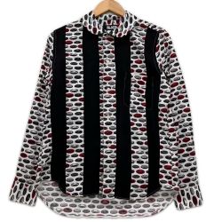 COMME des GARCONS コムデギャルソン 異素材mix 柄×ストライプシャツ AD2018  1C-B016 ホワイト×ブラック Bランク