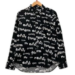 BLACK COMME des GARCONS シャツ AD2019 M 英語柄 1D-B019 ブラック Bランク