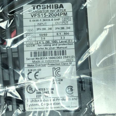  TOSHIBA 東芝 工具関連用品 産業用インバーター 2004PM 未使用品(S) 本体のみ VF-S15 グレー