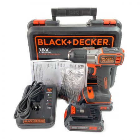 BLACK+DECKER ブラックアンドデッカー 18V ドリルドライバ (バッテリ2個・充電器・ケース付） AUTO01K2 ブラック×オレンジ  Sランク