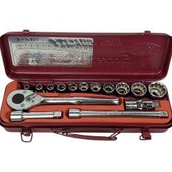 ЗЗ KTC ケーティーシー ソケットレンチセット 差込角9.5ｍｍ ラチェットハンドル・ケース他付 B211 レッド Bランク