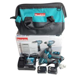 ＊＊ MAKITA マキタ 10.8V コンボキット（インパクトドライバ＆ドライバドリル）(バッテリ2個・充電器・ケース付） CK1009 ブルー Aランク