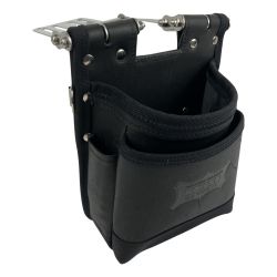 ЗЗ KNICKS 鳶職向仕様ツーウェイタイプヌメ革 2段腰袋 底・縁補強タイプ ベルトループ付き KBS-201TB ブラック Bランク