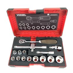 ＊＊ VESSEL ベッセル ウッディ ソケットレンチセット  3/8″sq) ケース入り HRW3002M-W レッド Bランク