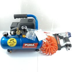 ＊＊ PUMA プーマ オイルレスコンプレッサー＆ エアタッカ＆ コイルホース セット AM02-04N ブルー Bランク