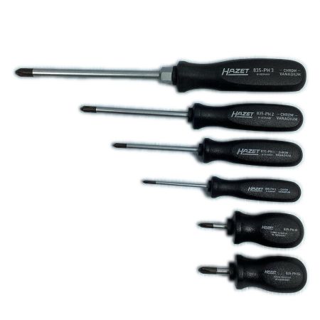  HAZET ハゼット プラスドライバー 6本セット 835-PH0/835-PH01/835-PH02/835-PH1/835-PH2/835-PH3 ブラック