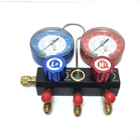  Asada マニホールド 程度B 黄/青ホース・ケース付 R410A/R32