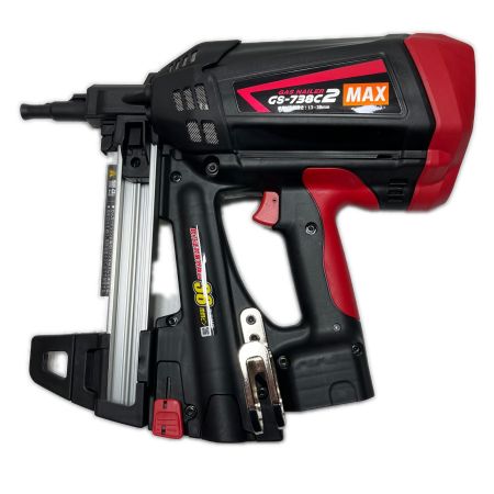  MAX マックス ガスピン釘打機 充電器・充電池2個・ケース付 GS-738C2 レッド×ブラック