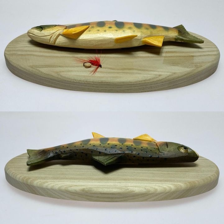 山女魚 ヤマメ 木彫り 壁掛け 渓流魚 川魚 - 中古釣り・フィッシング