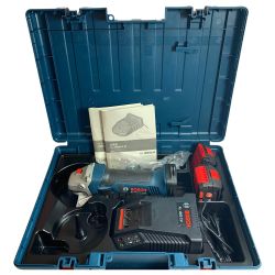 ♭♭ BOSCH ボッシュ ディスクグラインダー　充電器・充電池2個・ケース付 GWS 18V-LI ブルー Aランク