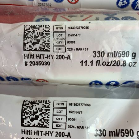  Hilti ヒルティ 接着系注入方式アンカー　2024/MAR/31 　※期限切れ※　330ml　6個セット HIT-HY 200-A V3