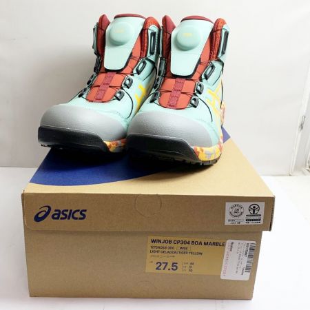  asics アシックス 安全靴　作業靴　27.5cm　プロスニーカー ハイカット CP304 ラテセラドン x イエロー