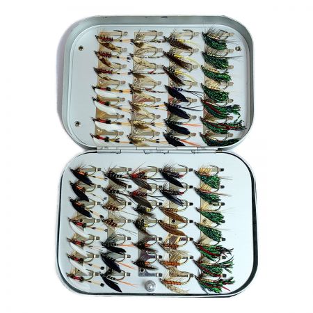  RICHARD WHEATLEY フライケース　ウエットフライ付　12.3×9×2.4cm シルバー