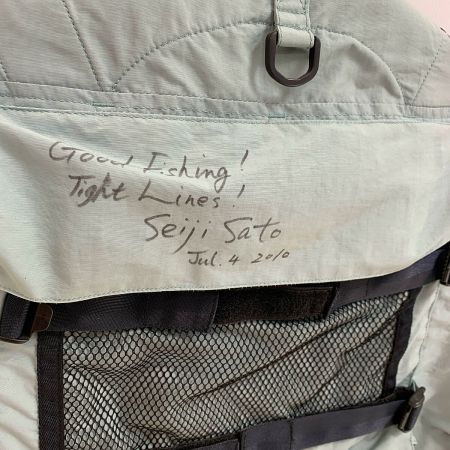  RIVERSONG フィッシングベスト 佐藤成史氏サイン入り Sサイズ　ヨゴレあり グリーン x ブルー系