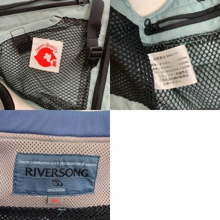  RIVERSONG フィッシングベスト 佐藤成史氏サイン入り Sサイズ　ヨゴレあり グリーン x ブルー系