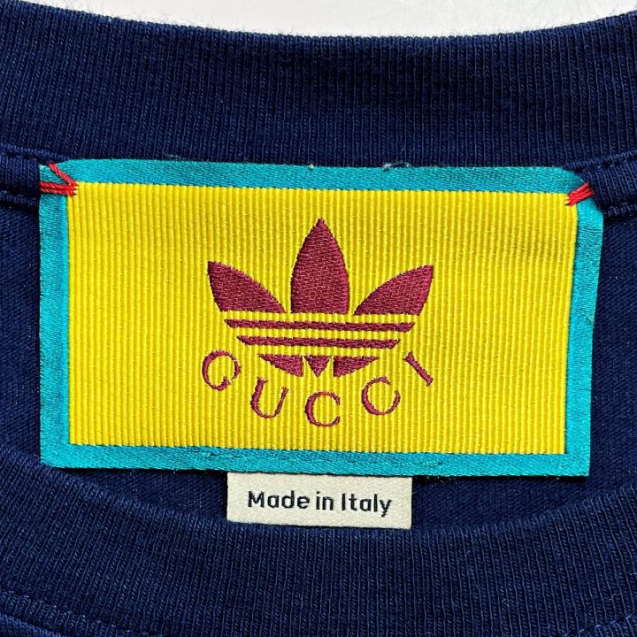 GUCCI グッチ adidasコラボ ロゴプリント半袖Tシャツ ネイビー SIZE XS メンズ 箱有｜中古｜なんでもリサイクルビッグバン