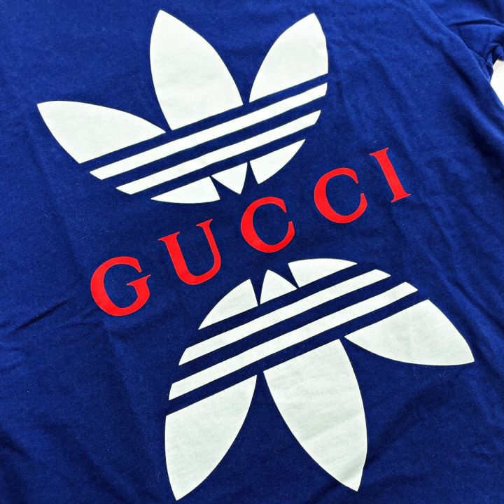 GUCCI グッチ adidasコラボ ロゴプリント半袖Tシャツ ネイビー SIZE XS メンズ 箱有｜中古｜なんでもリサイクルビッグバン