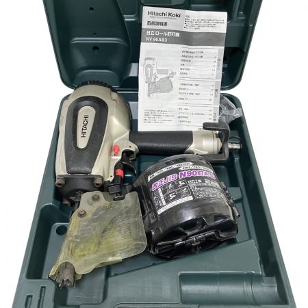 ЗЗ HITACHI 日立 90ｍｍ 常圧 ロール釘打ち機 取説 保護メガネ ケース付 NV90AB3 シルバー×ブラック