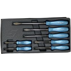 ЗЗ Snap-on スナップオン コンビネーションスクリュードライバーセット 7本セット トレー付 SDDX70APB スカイブルー Cランク