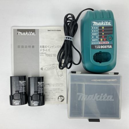 ДД MAKITA マキタ 7.2V 充電式ペンインパクトドライバ 充電器 バッテリー×2 ケース付 TD021D ブルー