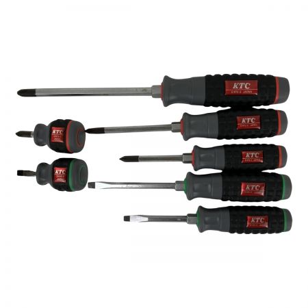 ЗЗ KTC ケーティーシー 樹脂柄 ドライバー クロス貫通タイプ 7本セット D1P2-1・D1P2-2・D1P2-3・D1M2-5・D1M2-6・D1PS-2・D1MS-6 ブラック×レッド