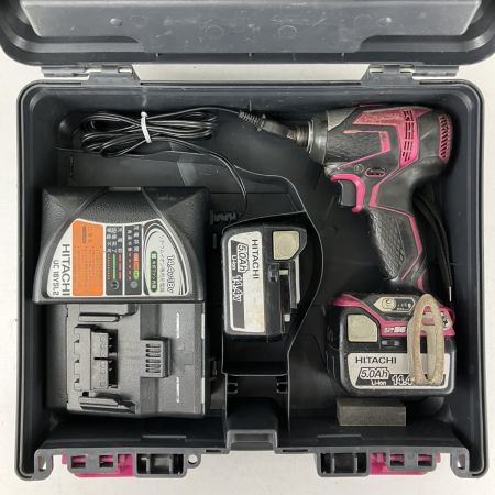 ЗЗ HITACHI 日立 14.4v インパクトドライバ バッテリーx2 充電器 ケース付 WH14DDL ブラック×ピンク