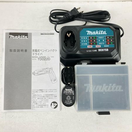 ЗЗ MAKITA マキタ 7.2v 充電式ペンインパクトドライバ 充電器 バッテリー×2 ケース付 TD022D ブラック