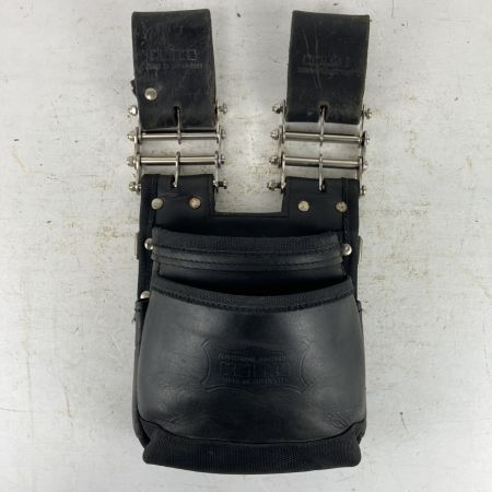 ЗЗ KNICKS 鳶職向仕様ツーウェイタイプヌメ革2段腰袋 チェーン金具 ベルトループ付 KBS-201TB ブラック