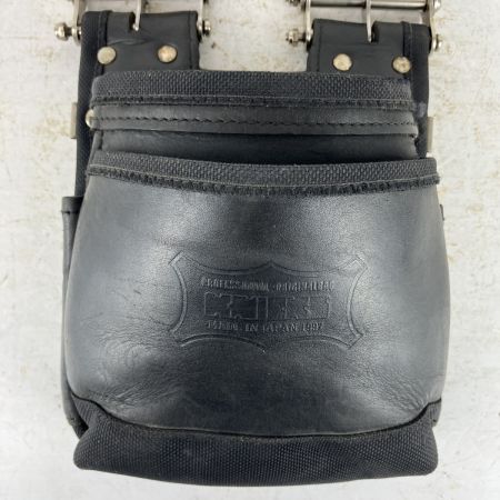 ЗЗ KNICKS 鳶職向仕様ツーウェイタイプヌメ革2段腰袋 チェーン金具 ベルトループ付 KBS-201TB ブラック