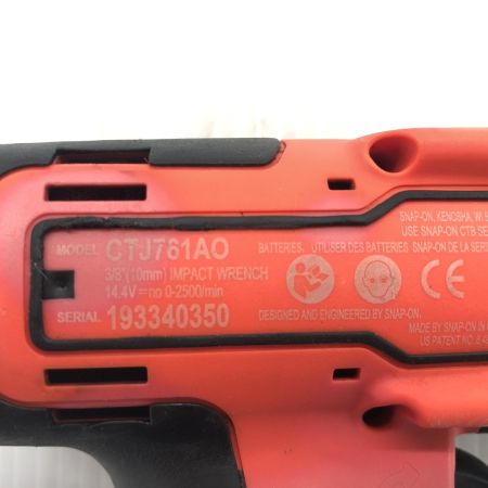 ДД Snap-on スナップオン インパクトレンチ  程度B 充電池1個付 コードレス式 9.7mm 14.4v 2.5Ah 193340350 使用感有 CTJ761AO レッド