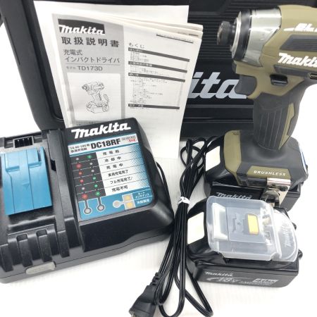ДД MAKITA マキタ インパクトドライバ 程度A 充電器・充電池2個・ケース付 18v 6.0Ah 12/0/0/17/0/0 TD173DRG グリーン