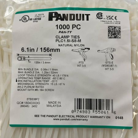 ДД PANDUIT 結束バンド １０００本 PLC1.5I-S8-M
