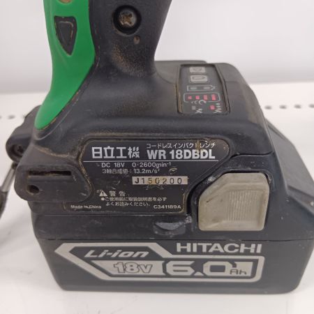 HITACHI 日立 WR 18DBDL グリーン 工具 締め付け工具 インパクトレンチ 程度B 充電器・充電池2個付 コードレス式 18v 6.0Ah 不明 キズ・ヨゴレ有