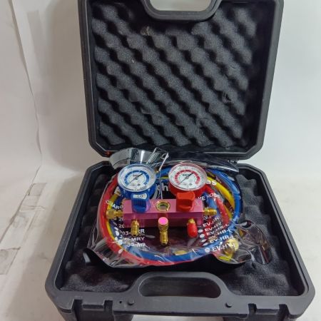 BBKテクノロジーズ マニホールド R410A/R32 ﾎﾞｰﾙﾊﾞﾙﾌﾞ式 程度B ホース3本、ケース付