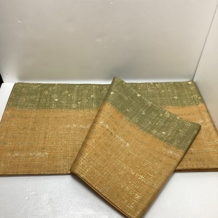   着物 帯 袋帯 黄土＆鶯 牛首紬 全通柄 黄土＆鶯 x 鶯