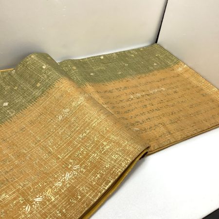   着物 帯 袋帯 黄土＆鶯 牛首紬 全通柄 黄土＆鶯 x 鶯