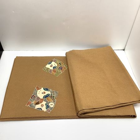   着物 帯 三通柄 名古屋帯 ちりめん 茶系  ブラウン