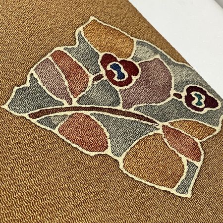   着物 帯 三通柄 名古屋帯 ちりめん 茶系  ブラウン