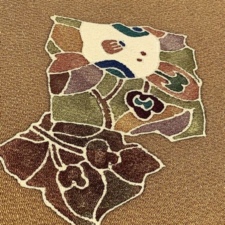   着物 帯 三通柄 名古屋帯 ちりめん 茶系  ブラウン