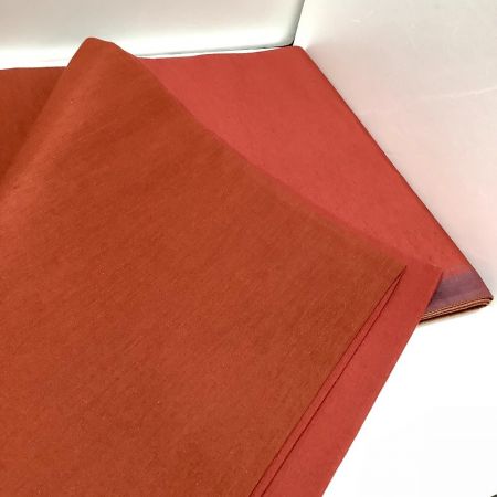   和服 着物 帯 袋帯 紬地 しゃれ帯 洒落帯 琵琶柄 落款  エンジ 紫 x パープル