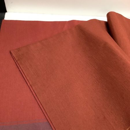   和服 着物 帯 袋帯 紬地 しゃれ帯 洒落帯 琵琶柄 落款  エンジ 紫 x パープル