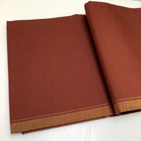   和服 着物 帯 袋帯 紬地 しゃれ帯 洒落帯 琵琶柄 落款  エンジ 紫 x パープル