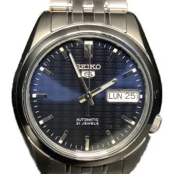 ▲▲ SEIKO セイコー セイコーファイブ 自動巻き 裏蓋スケルトン  SNK357 ネイビー Sランク