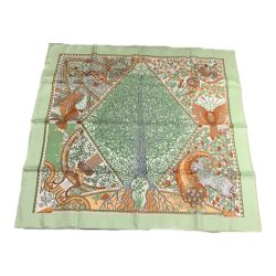 ▲▲ HERMES エルメス スカーフ シルク 世界の中心軸 カレ90 グリーン系 黄緑 Aランク