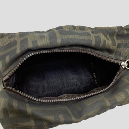  FENDI フェンディ ズッカ ナイロンキャンバス ミニハンドバッグ ミニポーチ ブラウン x カーキ