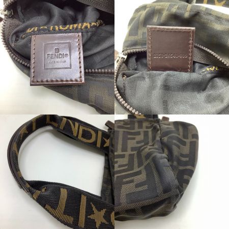  FENDI フェンディ ズッカ ナイロンキャンバス ミニハンドバッグ ミニポーチ ブラウン x カーキ