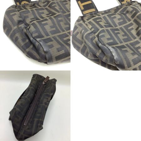  FENDI フェンディ ズッカ ナイロンキャンバス ミニハンドバッグ ミニポーチ ブラウン x カーキ
