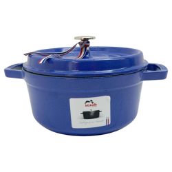 ◆◆ STAUB ストウブ ピコ ココット ラウンド 両手鍋　ほうろう 22cm 2.6L IH対応 ブルー Aランク